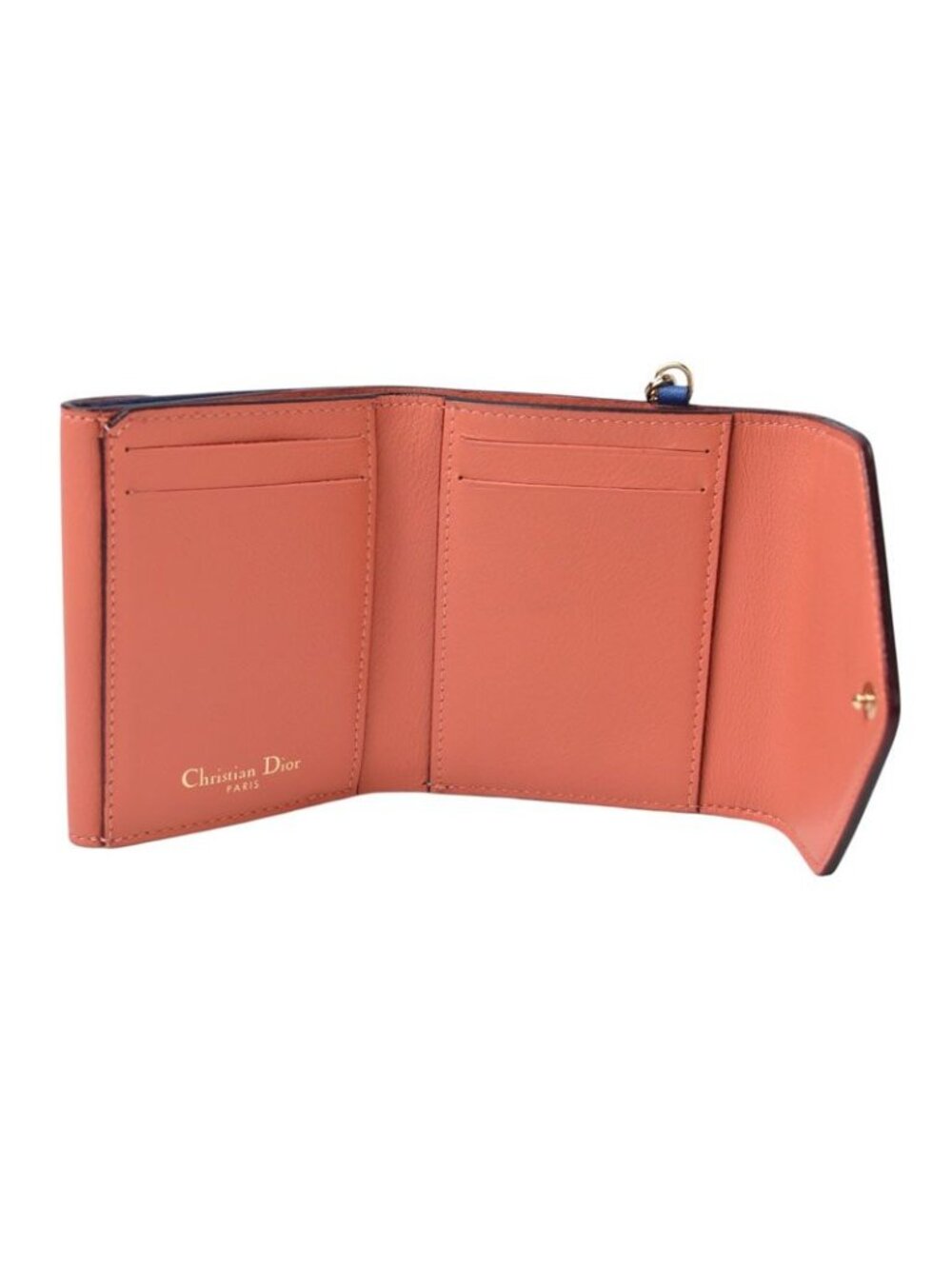 Dior Wallet Trifold Vintage Mini Diorissimo Bicolor Blue Coral Pink Charm - Picture 4 of 16